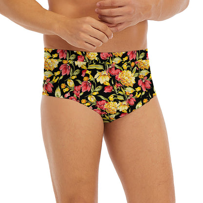 Red And Yellow Flowers Print Men's Briefs