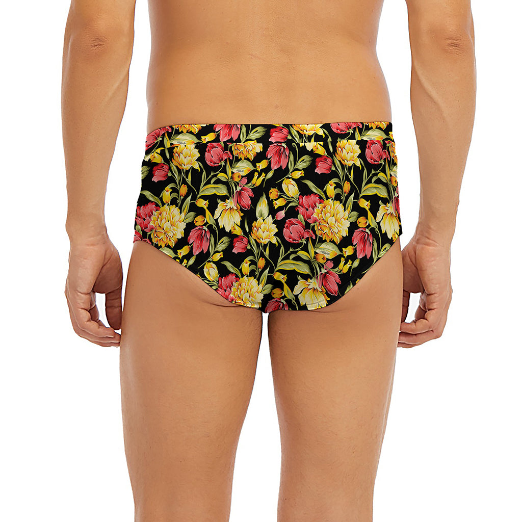 Red And Yellow Flowers Print Men's Briefs