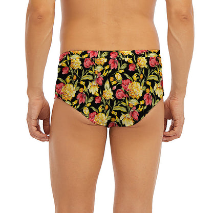Red And Yellow Flowers Print Men's Briefs