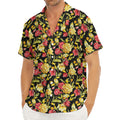 Red And Yellow Flowers Print Men's Deep V-Neck Shirt