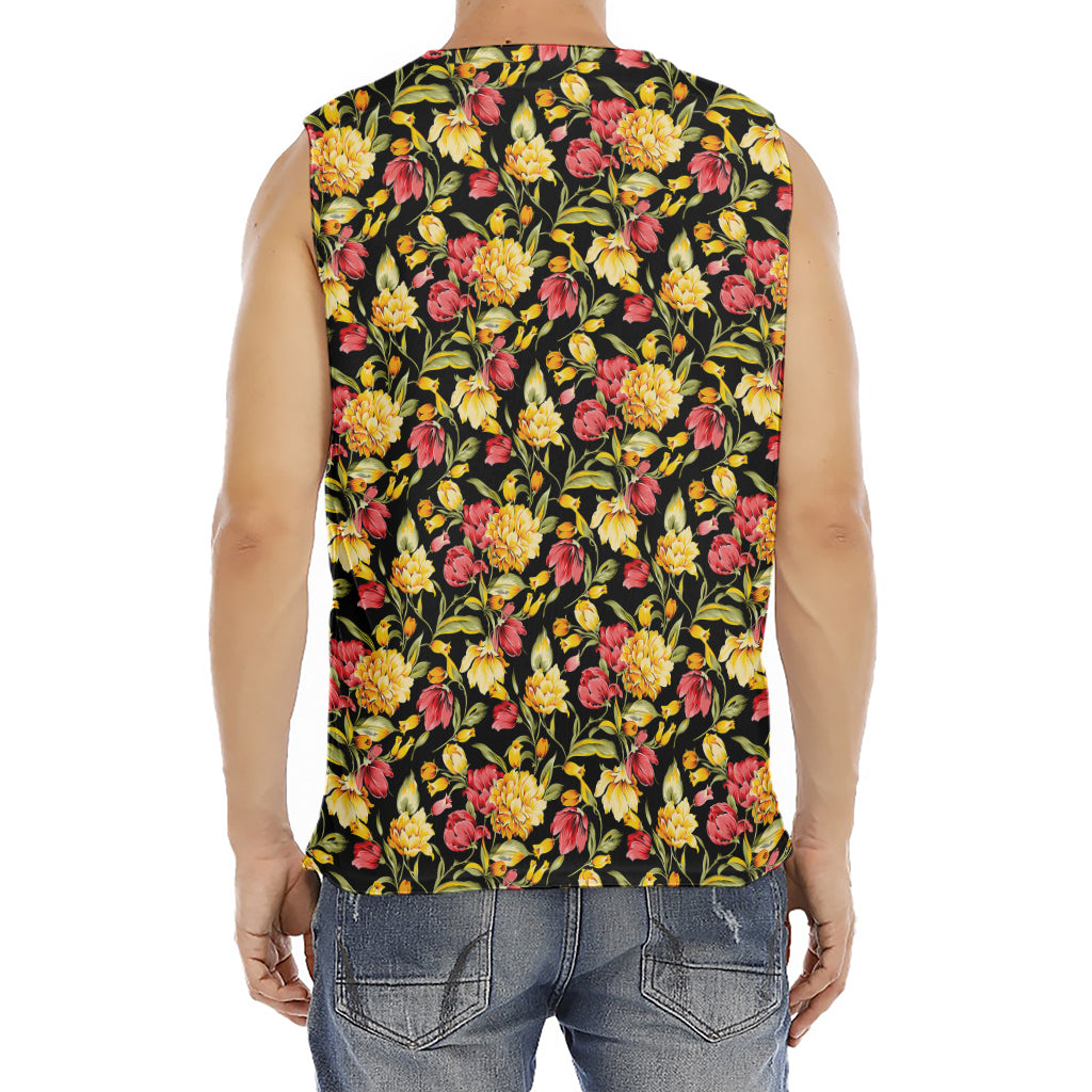 Red And Yellow Flowers Print Men's Fitness Tank Top