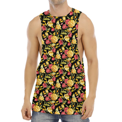 Red And Yellow Flowers Print Men's Muscle Tank Top