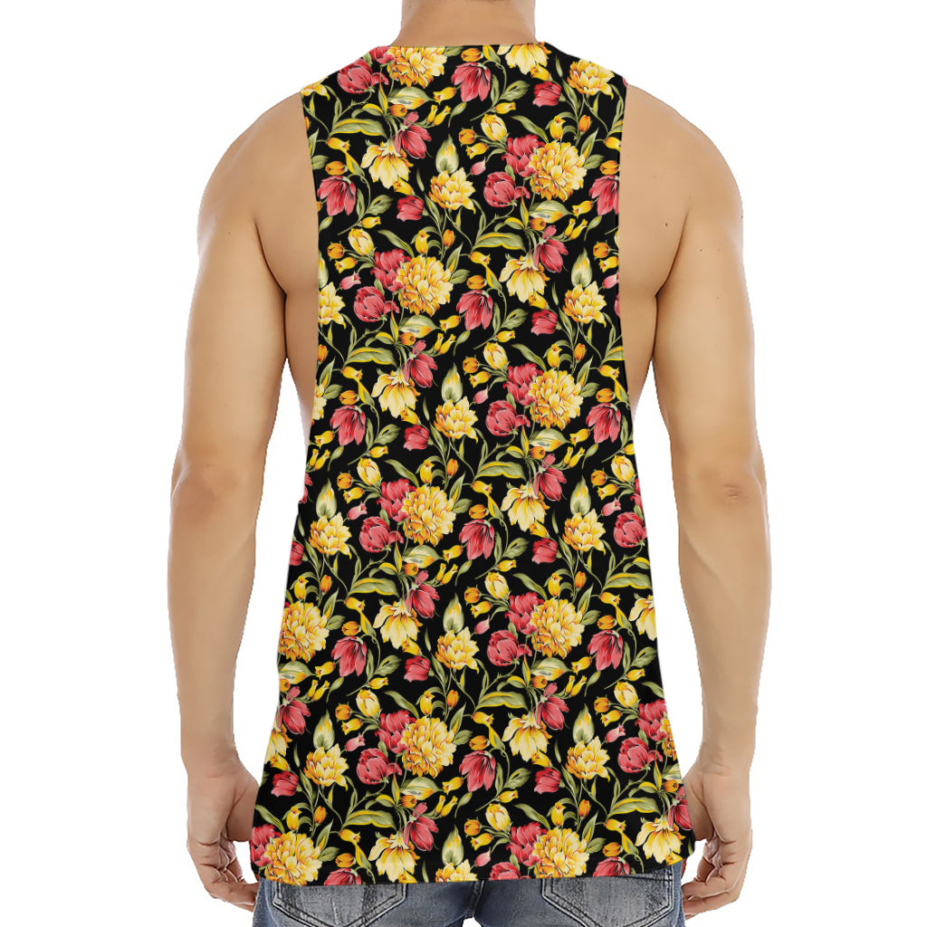 Red And Yellow Flowers Print Men's Muscle Tank Top