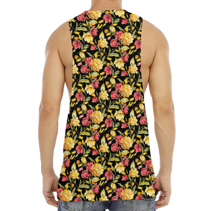 Red And Yellow Flowers Print Men's Muscle Tank Top