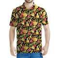 Red And Yellow Flowers Print Men's Polo Shirt