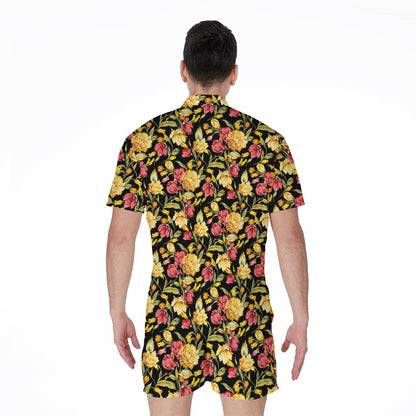 Red And Yellow Flowers Print Men's Rompers