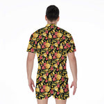 Red And Yellow Flowers Print Men's Rompers