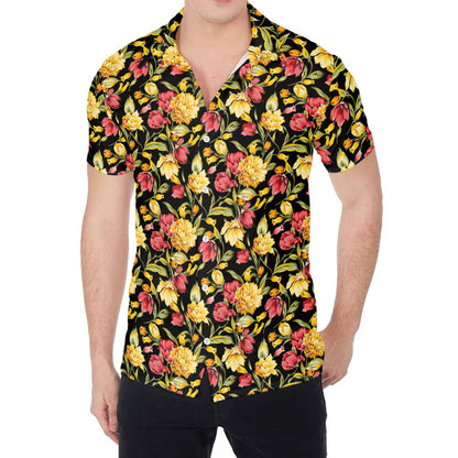 Red And Yellow Flowers Print Men's Shirt