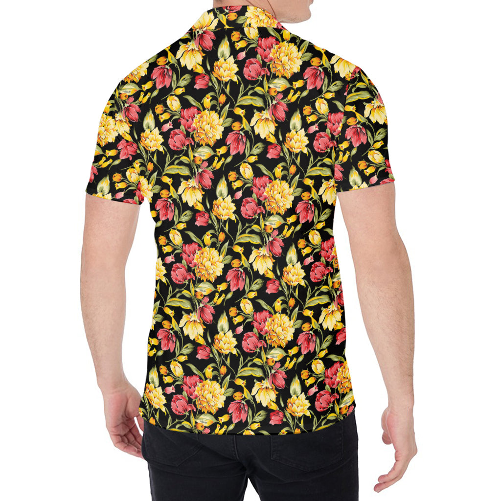Red And Yellow Flowers Print Men's Shirt