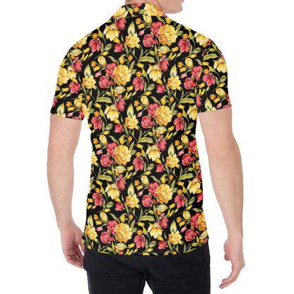 Red And Yellow Flowers Print Men's Shirt