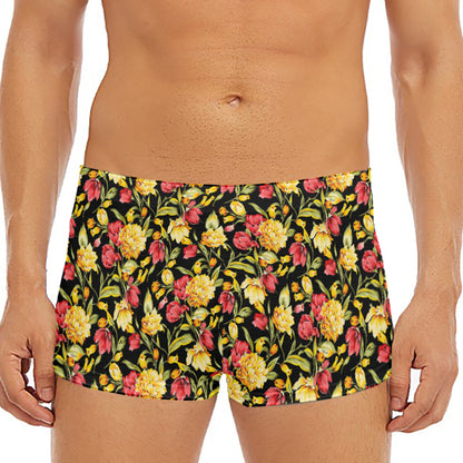 Red And Yellow Flowers Print Men's Short Boxer Briefs