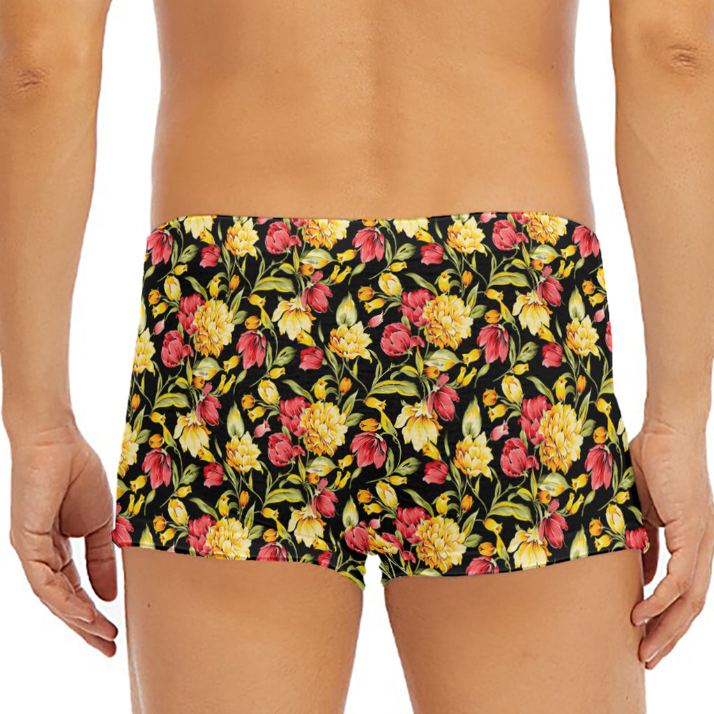 Red And Yellow Flowers Print Men's Short Boxer Briefs