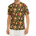 Red And Yellow Flowers Print Men's Short Sleeve Rash Guard