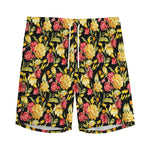 Red And Yellow Flowers Print Men's Sports Shorts