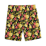 Red And Yellow Flowers Print Men's Sports Shorts