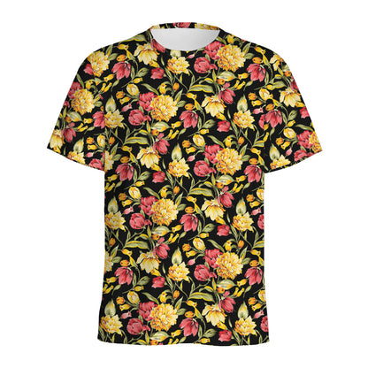 Red And Yellow Flowers Print Men's Sports T-Shirt