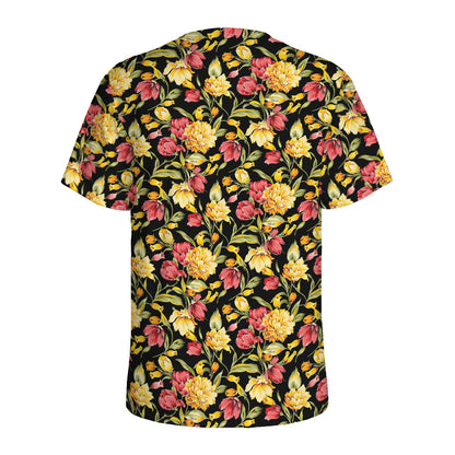 Red And Yellow Flowers Print Men's Sports T-Shirt