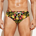 Red And Yellow Flowers Print Men's Swim Briefs