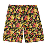 Red And Yellow Flowers Print Men's Swim Trunks