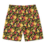 Red And Yellow Flowers Print Men's Swim Trunks
