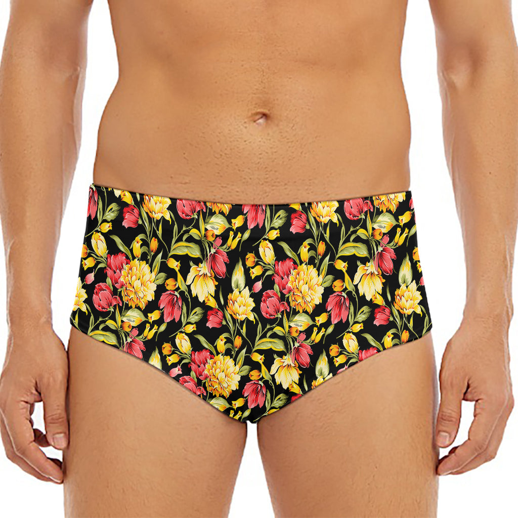 Red And Yellow Flowers Print Men's Triangle Swim Briefs