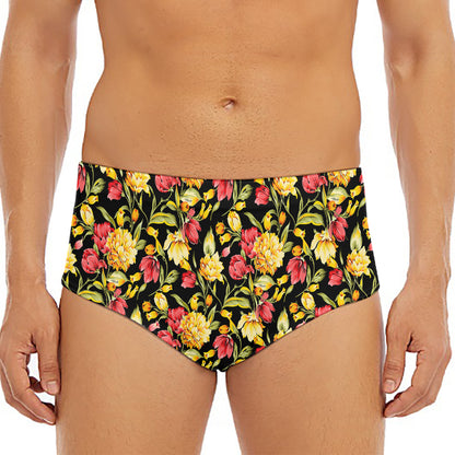 Red And Yellow Flowers Print Men's Triangle Swim Briefs