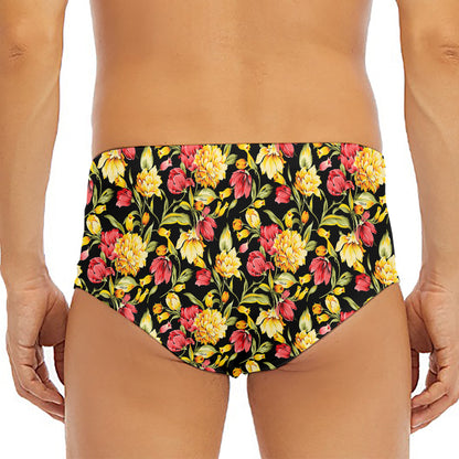 Red And Yellow Flowers Print Men's Triangle Swim Briefs