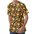 Red And Yellow Flowers Print Men's Velvet T-Shirt