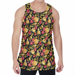 Red And Yellow Flowers Print Men's Velvet Tank Top