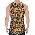 Red And Yellow Flowers Print Men's Velvet Tank Top