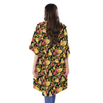Red And Yellow Flowers Print Open Front Beach Cover Up