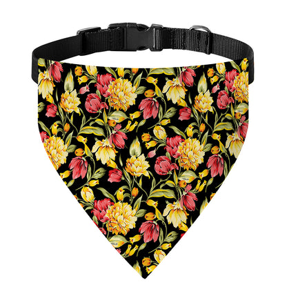 Red And Yellow Flowers Print Over The Collar Dog Bandana