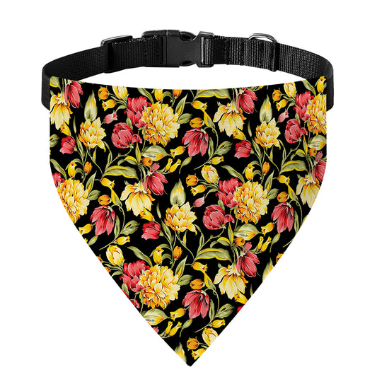 Red And Yellow Flowers Print Over The Collar Dog Bandana
