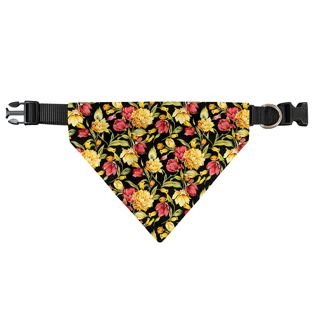Red And Yellow Flowers Print Over The Collar Dog Bandana