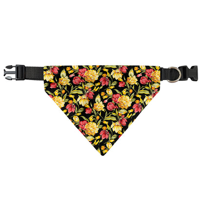 Red And Yellow Flowers Print Over The Collar Dog Bandana