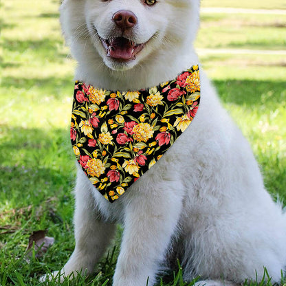 Red And Yellow Flowers Print Over The Collar Dog Bandana