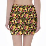 Red And Yellow Flowers Print Pencil Mini Skirt