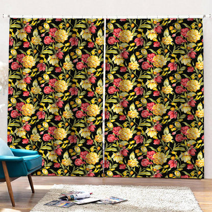 Red And Yellow Flowers Print Pencil Pleat Curtains