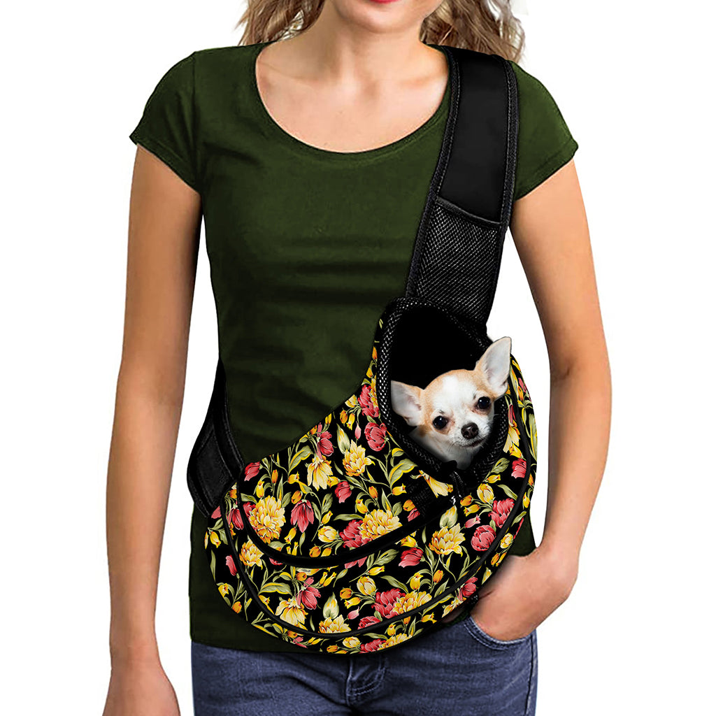 Red And Yellow Flowers Print Pet Sling Carrier