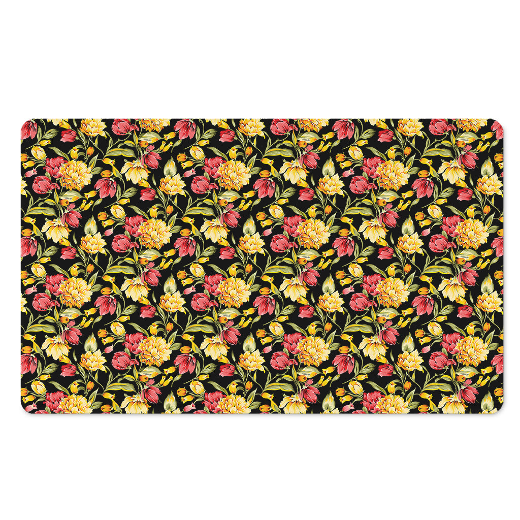 Red And Yellow Flowers Print Polyester Doormat