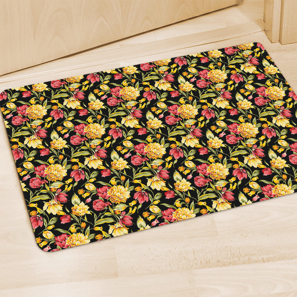 Red And Yellow Flowers Print Polyester Doormat