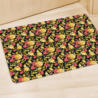 Red And Yellow Flowers Print Polyester Doormat
