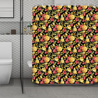 Red And Yellow Flowers Print Polyester Shower Curtain