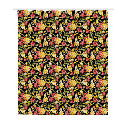Red And Yellow Flowers Print Polyester Shower Curtain