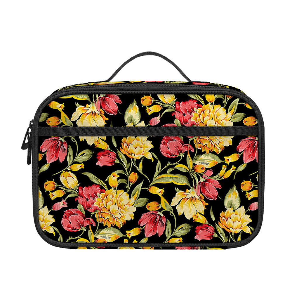 Red And Yellow Flowers Print Portable Lunch Bag