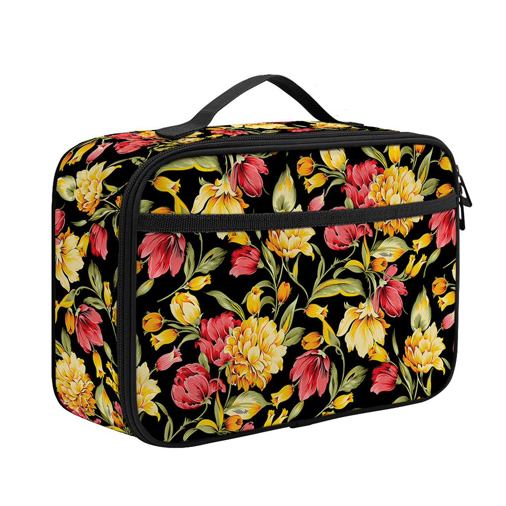 Red And Yellow Flowers Print Portable Lunch Bag