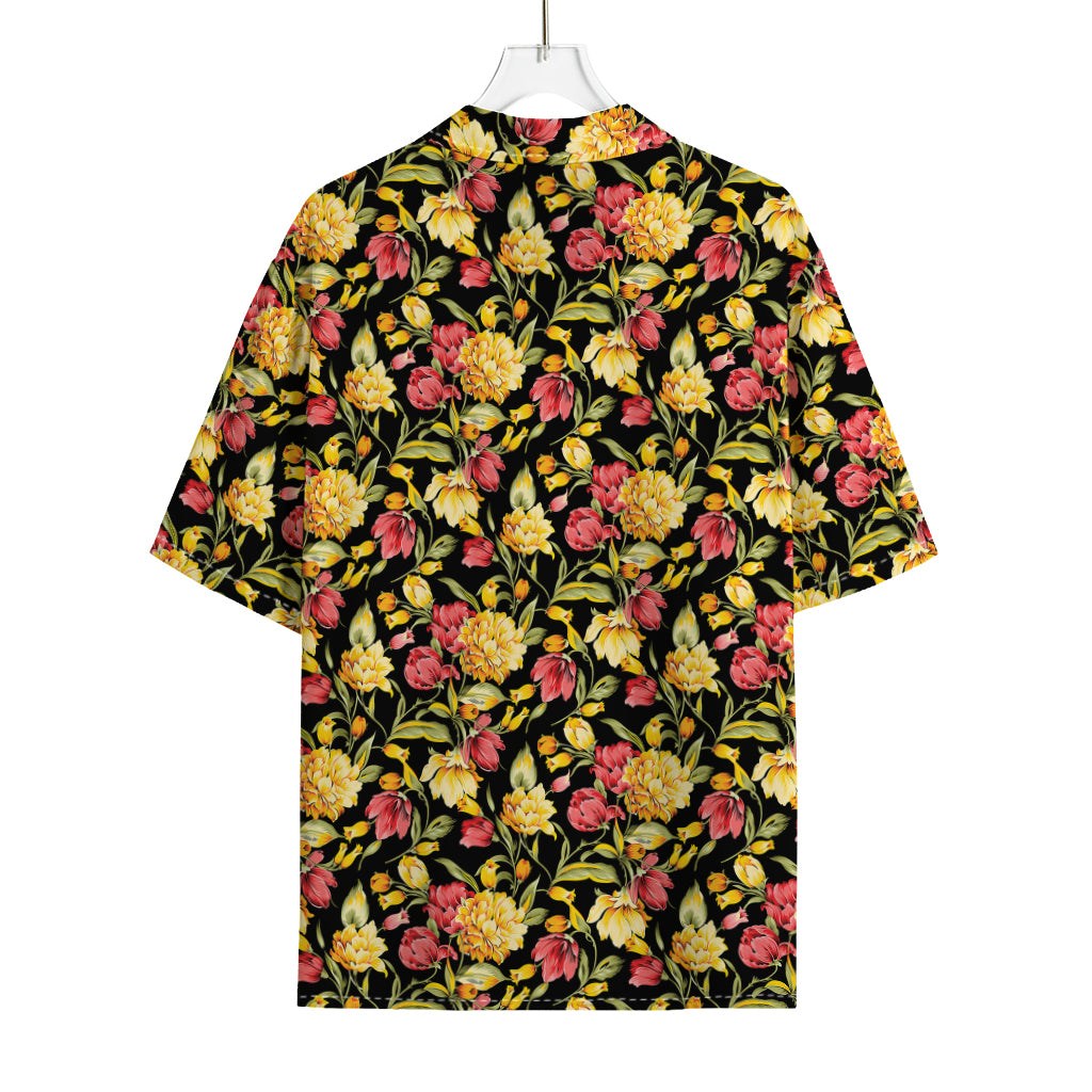 Red And Yellow Flowers Print Rayon Hawaiian Shirt