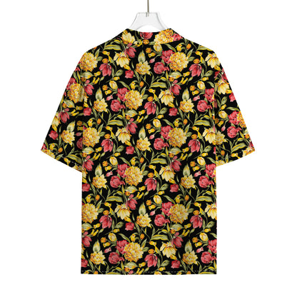 Red And Yellow Flowers Print Rayon Hawaiian Shirt