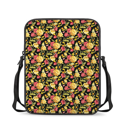 Red And Yellow Flowers Print Rectangular Crossbody Bag