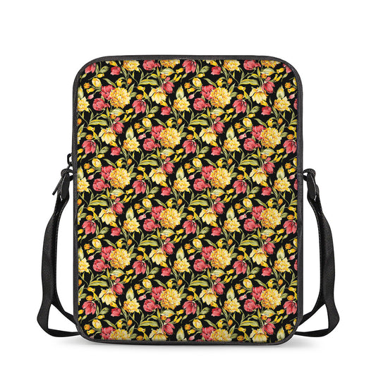 Red And Yellow Flowers Print Rectangular Crossbody Bag